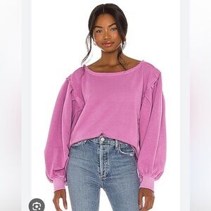 Free People “Rosey” Sweatshirt Top with Bishop Sleeves and Boxy Style, Large.